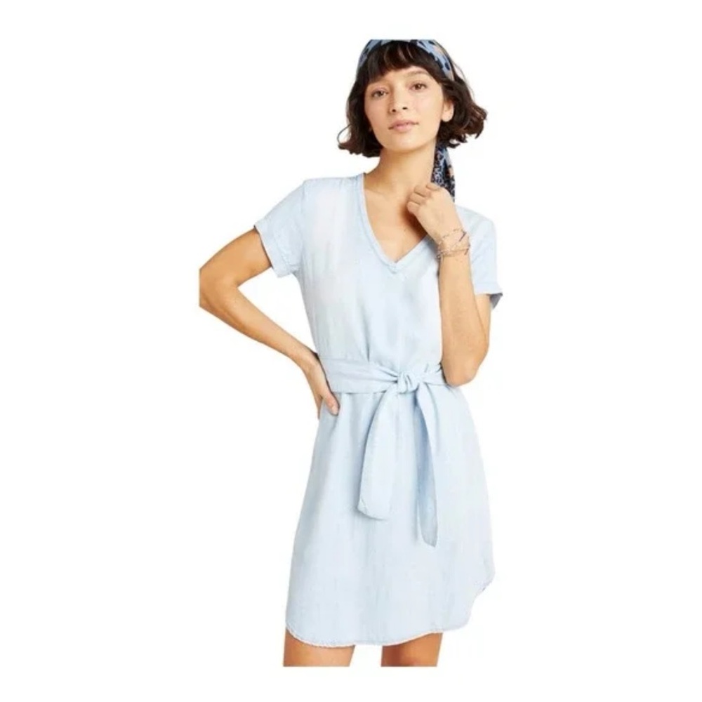 Anthropologie Cloth and Stone Sky Blue Soft Denim V-Neck Dress